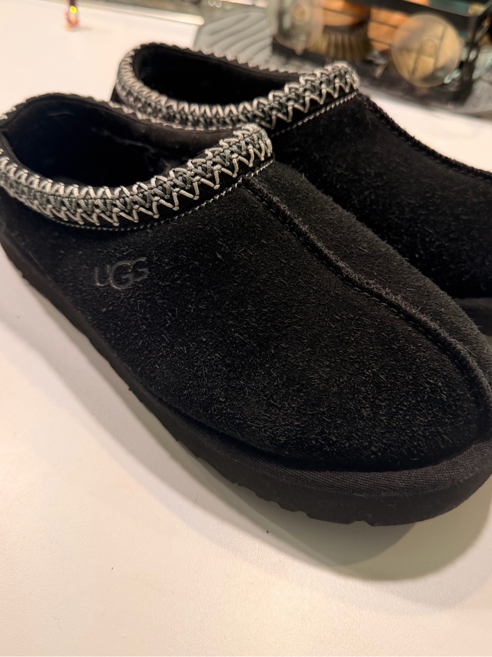 UGG Tasman Black Suede Slip-On Clog with Contrast Stitch